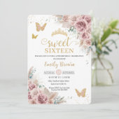 Sweet 16 Boho Blush Dusty Roos Floral Pampas Grass Kaart (Staand voorkant)