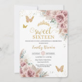 Sweet 16 Boho Blush Dusty Roos Floral Pampas Grass Kaart (Voorkant)