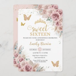 Sweet 16 Boho Blush Dusty Roos Floral Pampas Grass Kaart