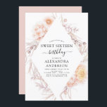Sweet 16 Boho Dusty Pink Floral 16th Birthday Invi Kaart<br><div class="desc">Boho Dusty Pink Floral Botanical Bohemian Tropical Waterverf Lijst Spring,  Summer,  Autumn,  Herfst Sweet 16 Birthday Party Celebration Invitations - bevat prachtige en elegante scripttypografie met moderne woestijnbotanische bloemen voor de speciale 16de Zweet Sithday Party.</div>
