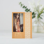 Sweet 16 Boho Tribal Textile Texture Foto Sinaasap Aankondigingskaart (Staand voorkant)