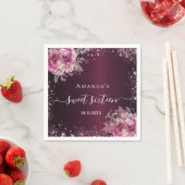 Sweet 16 bordeaux roze bloemen naam script servet (Insitu)