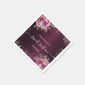 Sweet 16 bordeaux roze bloemen naam script servet (Hoek)