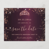 Sweet 16 bordeauxrood roos gold save the date card (Voorkant)