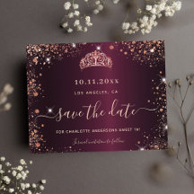 Sweet 16 bordeauxrood roos gold save the date card