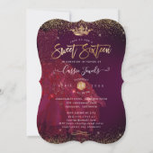 Sweet 16 Bourgogne Confetti+Princess Crown Kaart (Achterkant)