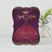 Sweet 16 Bourgogne Confetti+Princess Crown Kaart (Staand voorkant)