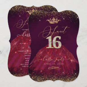 Sweet 16 Bourgogne Confetti+Princess Crown Kaart