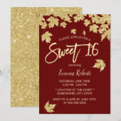 Sweet 16 Bourgogne Red Modern Gold Leaves Kaart (Voorkant / Achterkant)
