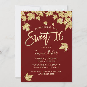 Sweet 16 Bourgogne Red Modern Gold Leaves Kaart