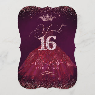 Sweet 16 Bourgogne Roos Gold Confetti Princess Kaart