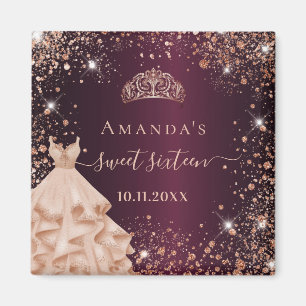 Sweet 16 Bourgogne roos gouden tiara-kledij Magneet