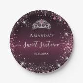 Sweet 16 Bourgogne roze tiara-naamscript Papieren Bordje (Voorkant)