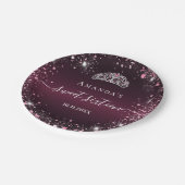 Sweet 16 Bourgogne roze tiara-naamscript Papieren Bordje (Gekanteld)