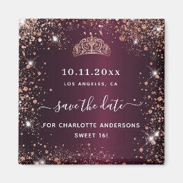 Sweet 16 Bourgogne tiara roos gold behalve de datu Magneet