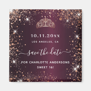 Sweet 16 Bourgogne tiara roos gold behalve de datu Magneet