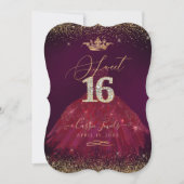 Sweet 16 Bourgondië Gouden Confetti+Prinses Kroon Kaart (Voorkant)