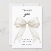 Sweet 16 bow ivory pearls photo bedankkaart (Voorkant)