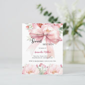 Sweet 16 bow roze waterverf bloemen uitnodiging (Staand voorkant)