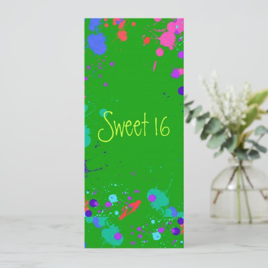 Sweet 16 Bright Neon Paint Splatter Kaart (Staand voorkant)