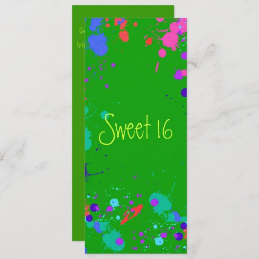 Sweet 16 Bright Neon Paint Splatter Kaart (Voorkant / Achterkant)