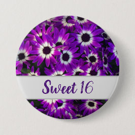 Sweet 16 Bright Paarse aanloopfoto Floral Ronde Button 7,6 Cm