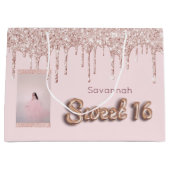 Sweet 16 bruine roze glitter aangepast roos goud groot cadeauzakje (Voorkant)