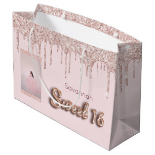 Sweet 16 bruine roze glitter aangepast roos goud groot cadeauzakje