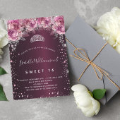 Sweet 16 bruine roze glitter floral tiara kaart