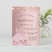 Sweet 16 bruine roze glitter jurk luxe kaart (Staand voorkant)