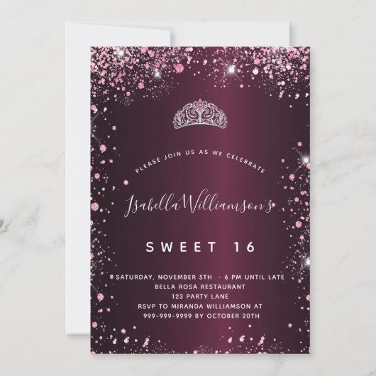 Sweet 16 bruine roze glitter tiara kaart (Voorkant)