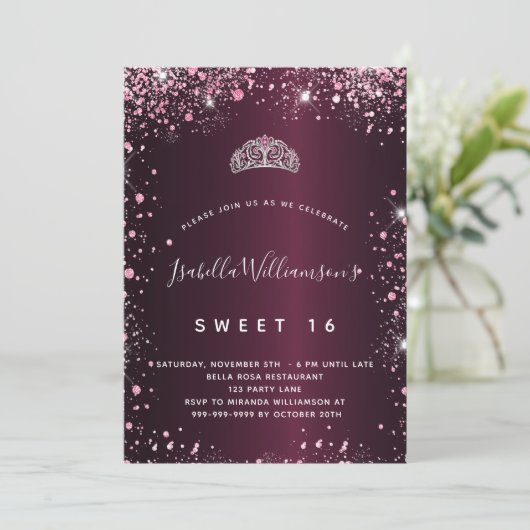 Sweet 16 bruine roze glitter tiara kaart (Staand voorkant)