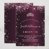 Sweet 16 bruine roze glitter tiara kaart (Voorkant / Achterkant)