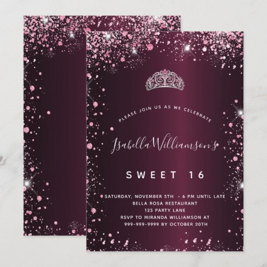 Sweet 16 bruine roze glitter tiara kaart (Voorkant / Achterkant)