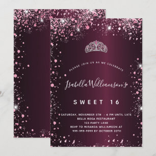 Sweet 16 bruine roze glitter tiara kaart