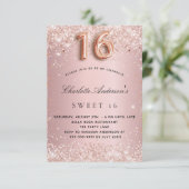 Sweet 16 bruine roze roze roze roos goud glitter l kaart (Staand voorkant)