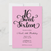 Sweet 16 Bubblegum Pink & Black Birthday Party Kaart (Voorkant)
