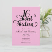 Sweet 16 Bubblegum Pink & Black Birthday Party Kaart (Staand voorkant)