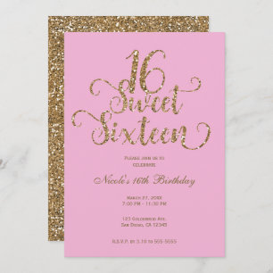 Sweet 16 Bubblegum Pink & Gold Glitter Birthday Kaart