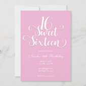 Sweet 16 Bubblegum Pink & White Birthday Party Kaart (Voorkant)