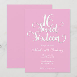Sweet 16 Bubblegum Pink & White Birthday Party Kaart