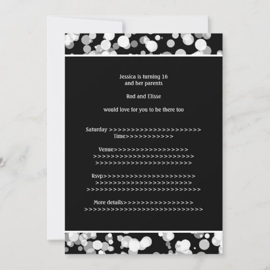 Sweet 16 Bubbles Grey Black & White Kaart (Achterkant)