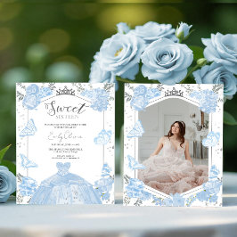 Sweet 16 Budget foto uitnodiging Blue Butterfly