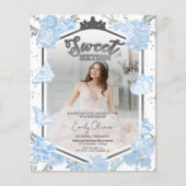 Sweet 16 Budget foto uitnodiging Blue Butterfly (Voorkant)