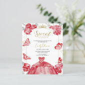 Sweet 16 Budget foto uitnodiging rode vlinder (Staand voorkant)