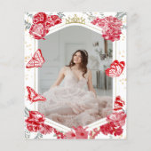 Sweet 16 Budget foto uitnodiging rode vlinder (Achterkant)