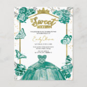 Sweet 16 Budget uitnodiging Smaragd Groene Vlinder (Voorkant)