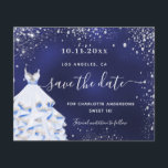 Sweet 16 budget voor blauwe jachtkleding, behalve  flyer<br><div class="desc">Let erop dat deze Save the date op flyer paper en erg dun is. Enveloppen zijn niet inbegrepen. Bezoek onze winkel voor meer informatie over het opslaan van de datumkaart (hetzelfde ontwerp). Een meisje en trendy Save the Date for a Sweet 16, 16th verjaardagsfeestje. Een blauw marinedrukwerk met faux zilveren...</div>