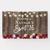Sweet 16 Burgundy Red Floral Rustic Barn Wood Spandoek (Horizontaal)