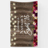 Sweet 16 Burgundy Red Floral Rustic Barn Wood Spandoek (Verticaal)